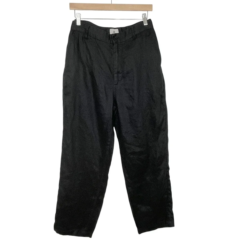 HM Men Relaxed Fit Black Linen Trousers Pants Men 36x32 Beach Wedding Minimalist